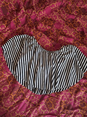 Vips strapless women's top like new, striped black and white with ruffles