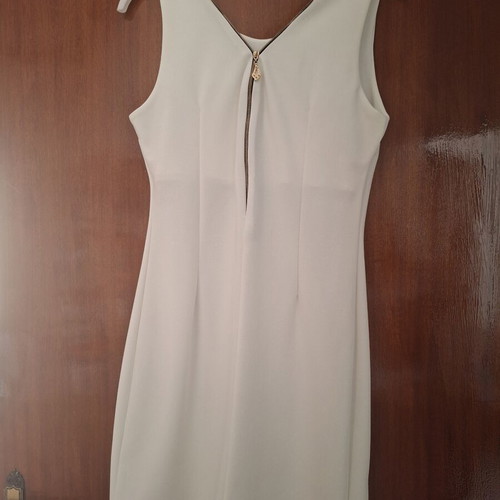 Off-White Sleeveless Mini Dress with Gold Back Zip