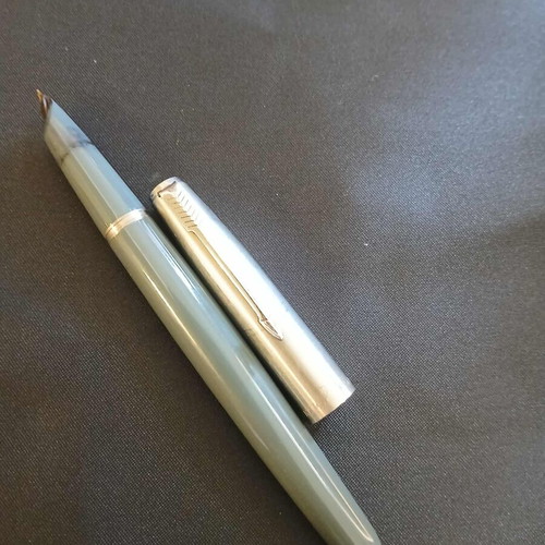 Parker 51 pen used, grey-green body with metal cap