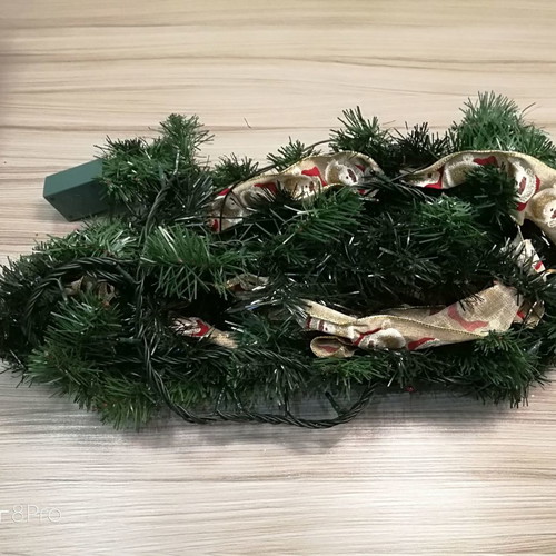 Christmas decorative garland green with lights used 200x10cm