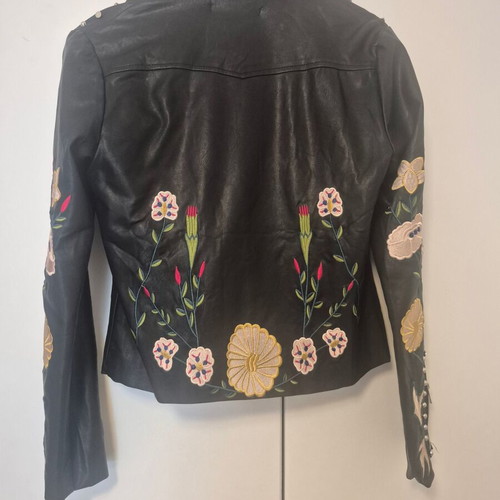 Embroidered black biker jacket size S like new