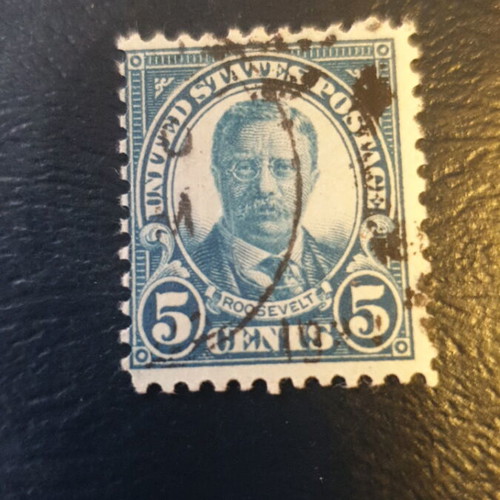 Roosevelt 1922 5c stamp used, deep blue, perf 11