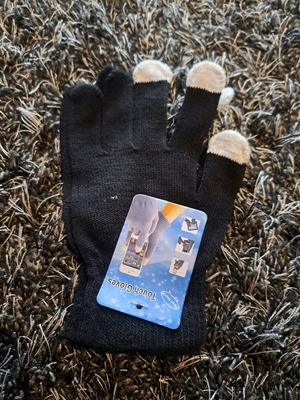 Warm elastic gloves with colored tips for mobile use, black one size