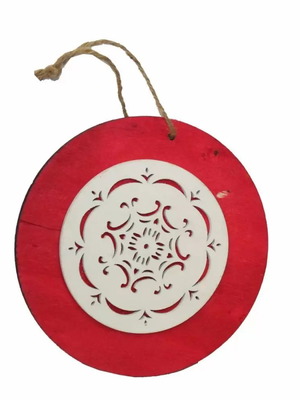 Hanging wooden flat ball 15cm red-white new