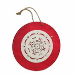 Hanging wooden flat ball 15cm red-white new