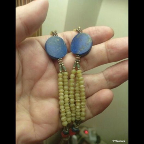 Handmade ethnic boho chic necklace with semi-precious stones and silver alloy