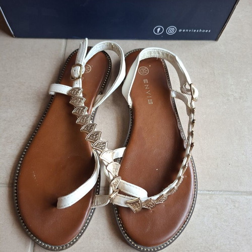 Envie white sandals with gold details, used, size 37