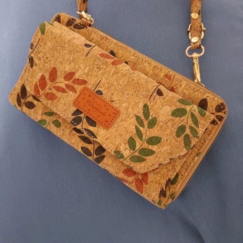 Cork bag A To Z Greek new, beige with drawings