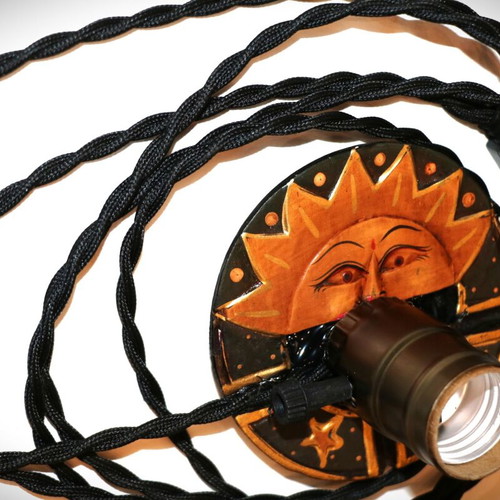 Art Decor Sun Table Lamp with Teak Wood Base and 2800K Warm Light