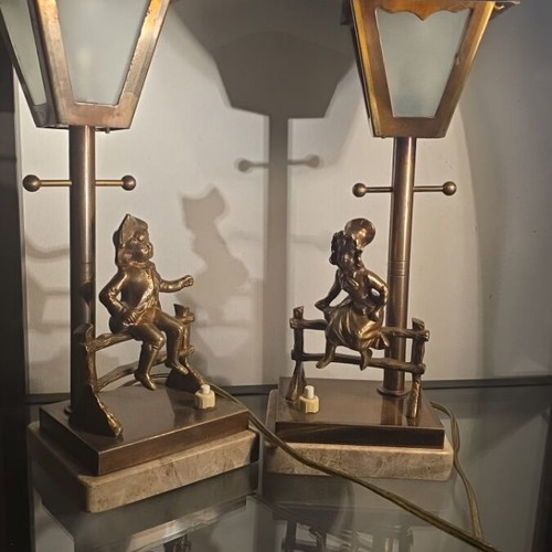 Bronze Art Deco Table Lamps, pair, circa 1930