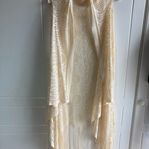 Kimono with fringes new, lace in cream color