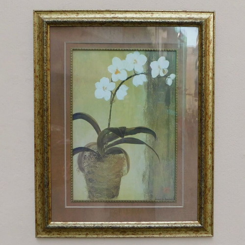 Framed painting with protective glass, signed, reproduction