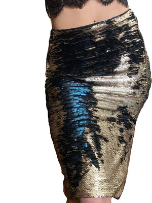 Midi skirt with reversible sequins Stradivarius used, blue and gold, size M