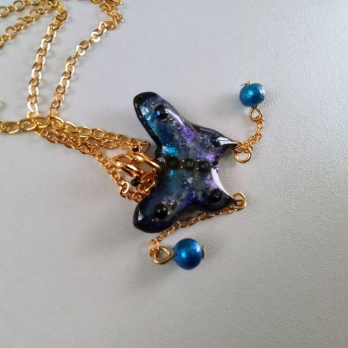 Handmade butterfly necklace blue new with gold chain