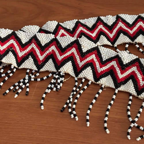 Handmade belt used with beads from Congo, white and red