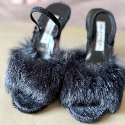 Sonia Rykiel vintage sandals with rabbit fur new, size 38, black