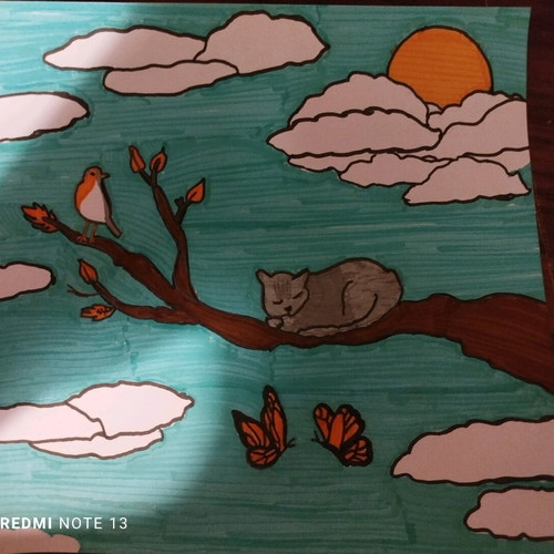 Cartoon cat painting on tree new