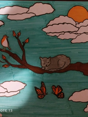 Cartoon cat painting on tree new