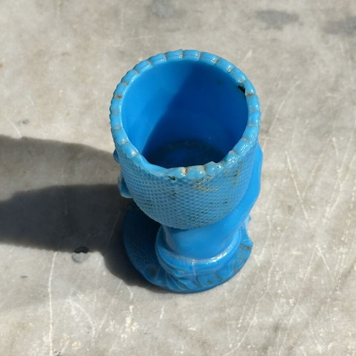 Vintage Blue Opaline Hand-Shaped Glass Used Decoration