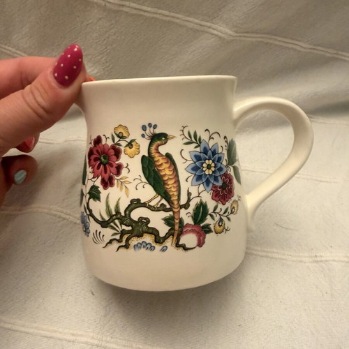 Purbeck Ceramics milk jug vintage, used, hand-painted peacock design
