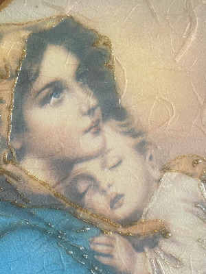 Oval wooden icon of Virgin Mary with Christ new, decoupage