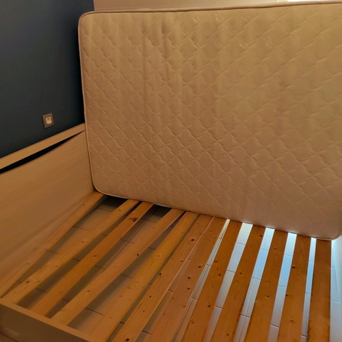 Double bed 1.50x2.00m with Candia Strom mattress 1.40x1.90m and nightstand like new