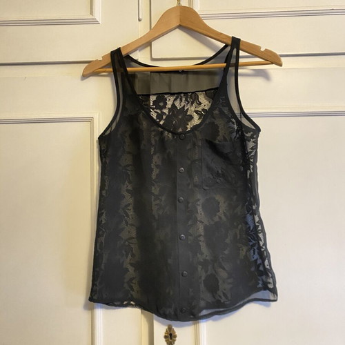Black transparent sleeveless top with lace new, size S