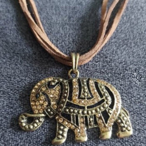 Parfois Elephant Necklace like new with stones on natural suede