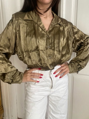 Satin shirt vintage used, size small, olive