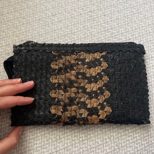 Ψάθινο clutch τσαντάκι χειρός καινούργιο, μαύρο-μπεζ