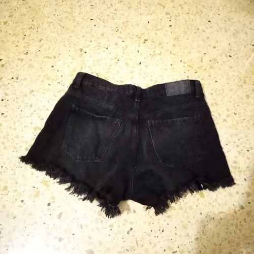 High-waisted cotton shorts new, faded black with fringes, size M