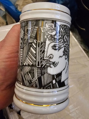 Hollohaza Hungarian porcelain cup used, Endre Szasz design