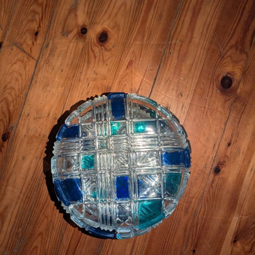 Decorative Plates Set of 6 with Blue and Turquoise Cut Glass Design like new
