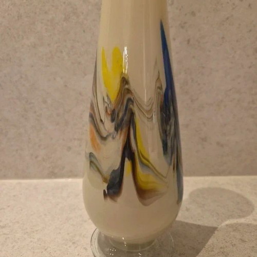 Hand-Blown Glass Design Vase Cream with Colourful Accents 28 cm