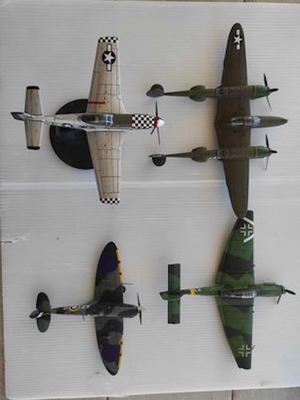 Metal warplanes used, set of 4 Stuka Mustang Spitfire Lockheed P-38