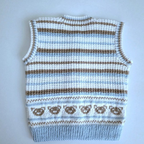 Handmade knitted sleeveless vest with teddy bears, new, unisex 2-3 years