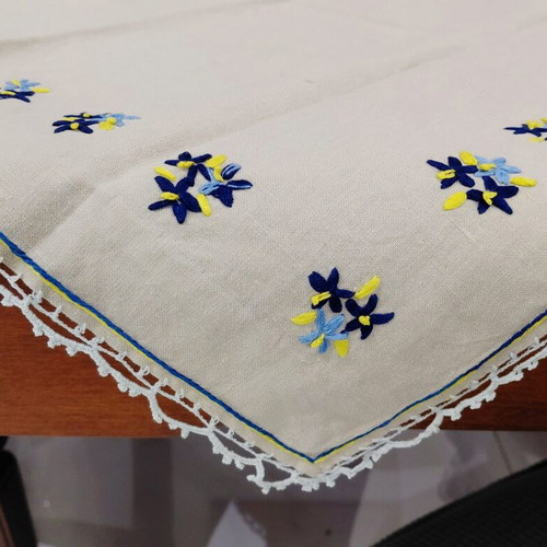 Traditional handmade embroidered tablecloth 58×56cm, beige