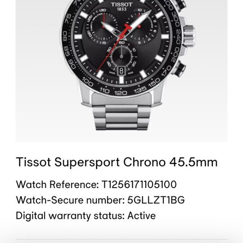 Tissot Supersport Chronograph watch like new, silver, men's