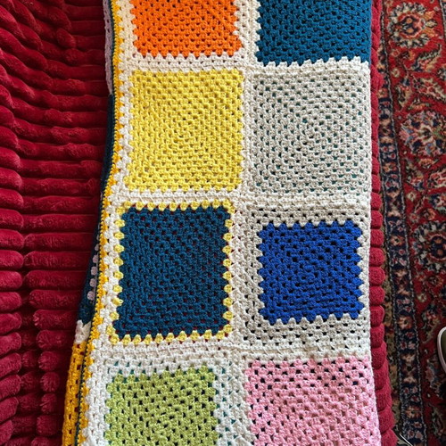 Handmade knitted patchwork blanket throw multicolor new