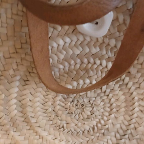 Rafia bag handmade with leather handles like new, beige