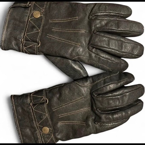 Vintage black leather gloves used, biker style, size 5.5