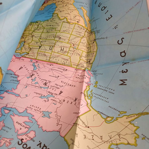 Vintage school triple map of America intact, Loukopoulos edition
