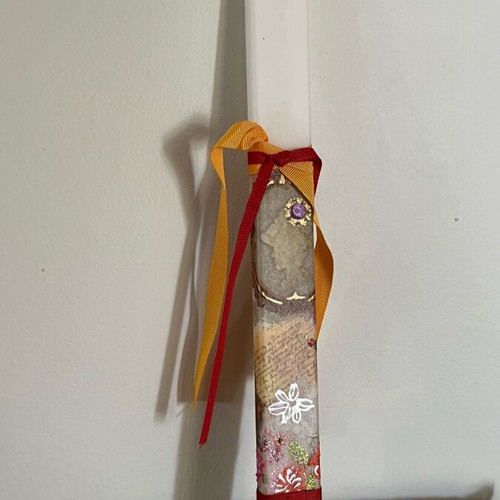 Painted candle with acrylic colors and decoupage new