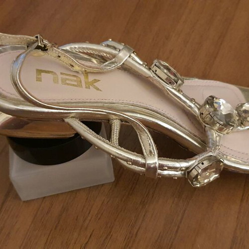 Nak sandals with rhinestones like new, size 37, gold leather
