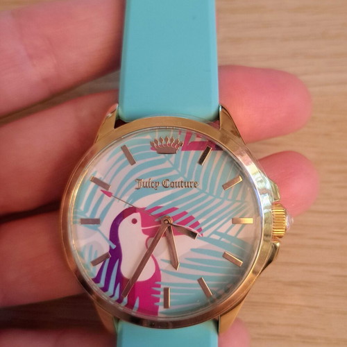 Juicy Couture watch new, gold stainless steel with turquoise silicone strap