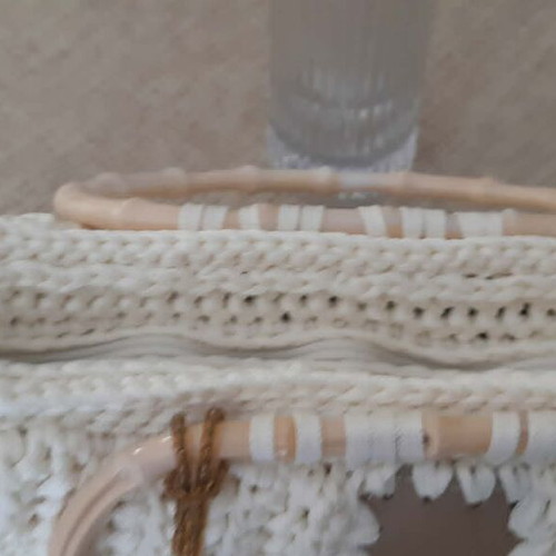 Pearl Ivory Tote with bamboo handles and mini purse