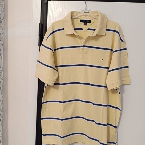 Tommy Hilfiger polo shirt XL like new, yellow with blue and white stripes