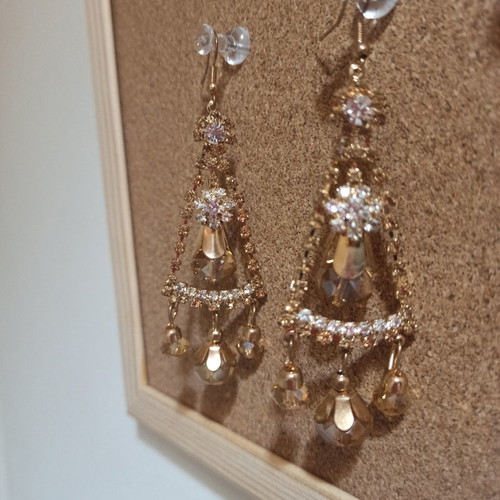 Evening earrings like new with crystals and rhinestones gold honey color