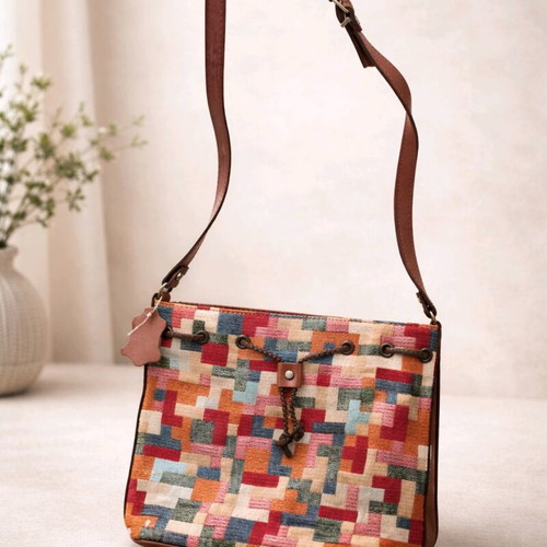 Handmade multicolor shoulder pouch bag, new, Made in Greece