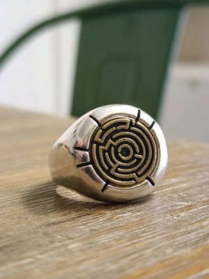 Men's adjustable steel chevalian ring with life search symbol new